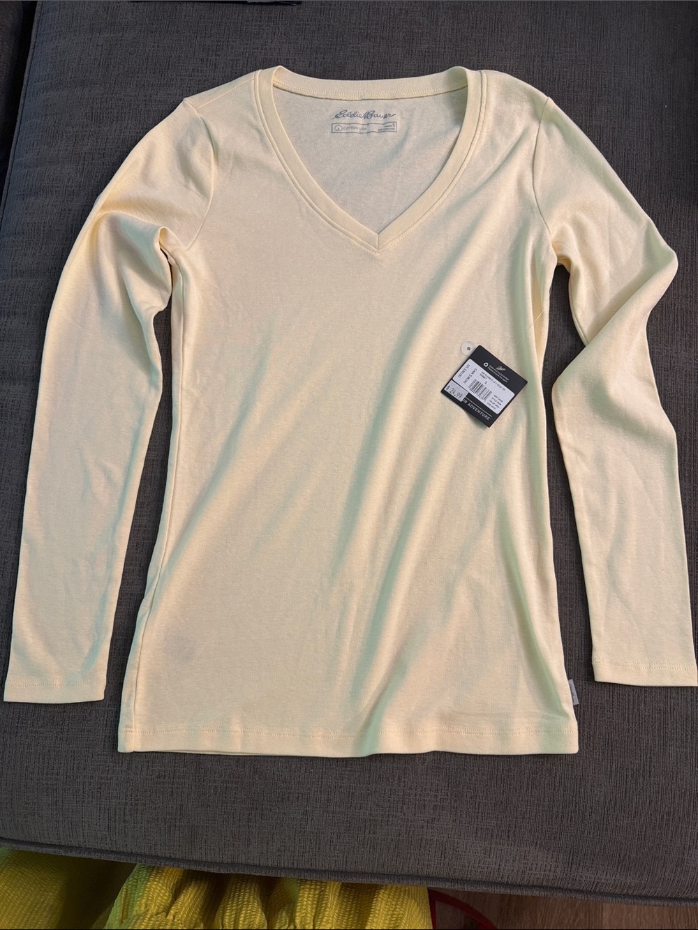 Eddie Bauer Women's Long Sleeve V-Neck Tee - Pale Yellow